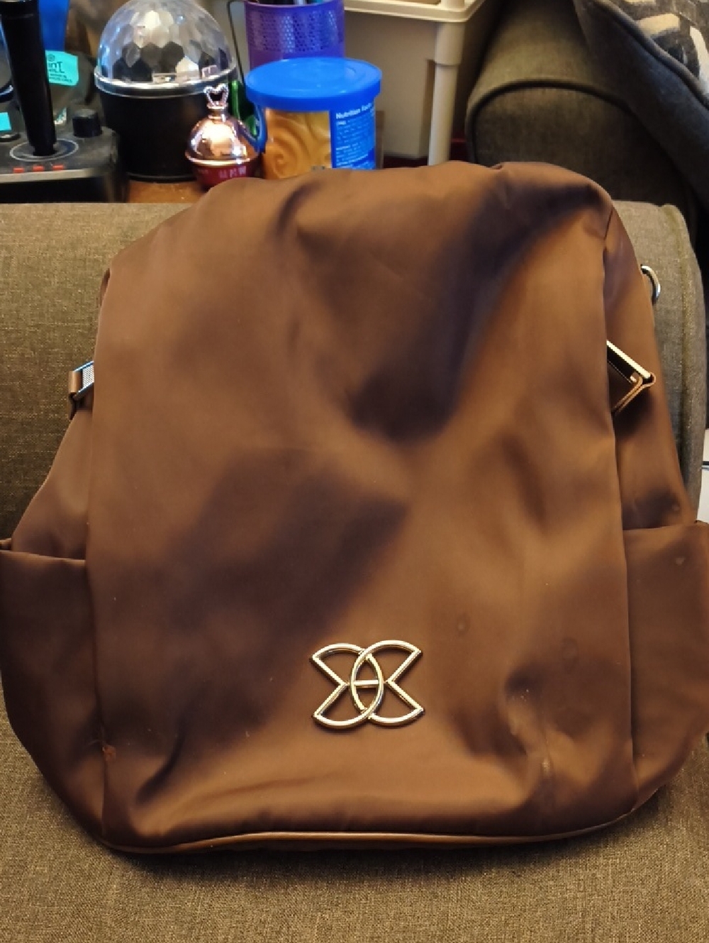 Men's Brown Nylon Backpack with Silver Logo